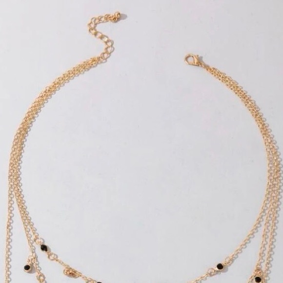Water Drop 3 Layer Necklace (black/gold) - Picture 5 of 9